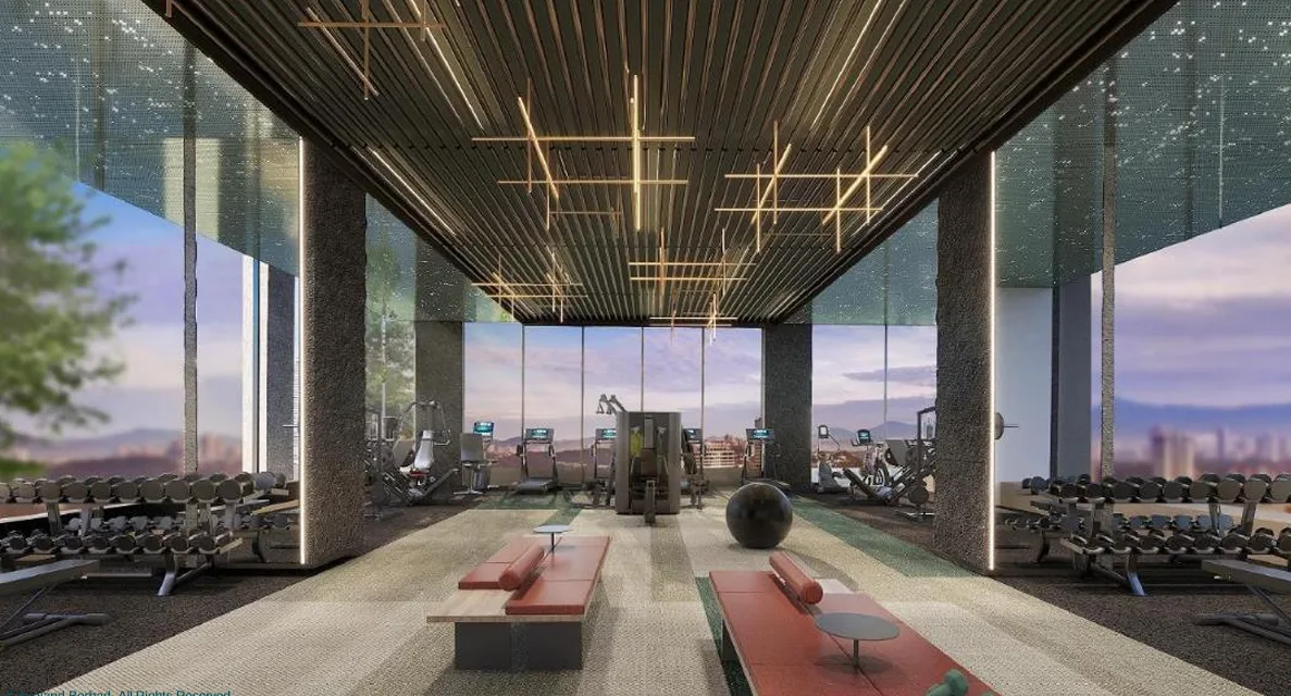 Aetas Seputeh - Seputeh Image shows the gym facility with weights and exercise machines, and a city view. in Kuala Lumpur, Freehold property development, render