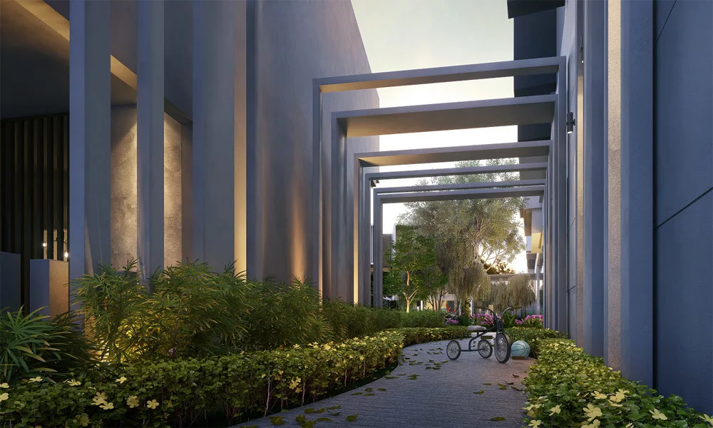 Alstonia Hilltop Homes @ Bukit Rahman Putra The image shows a walkway with landscaping and architectural features, possibly a garden path or entrance to the property. in Shah Alam, Freehold property development, render