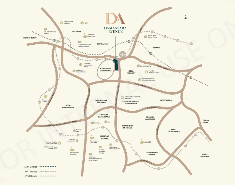 Amaya Residences @ Bdr Sri Damansara This is a location map showing the surrounding areas of Bandar Sri Damansara, including nearby towns, roads, and landmarks. in Bandar Sri Damansara, Freehold property development, location-map