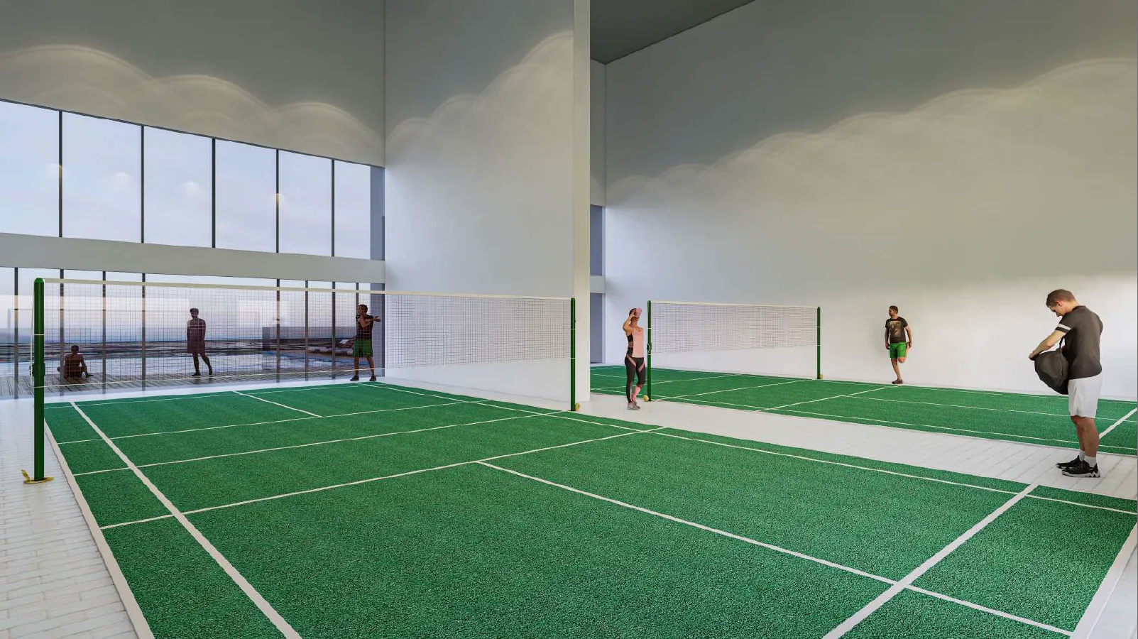 Ambience Residence Indoor badminton court with players in Sungai Besi, Freehold property development, render