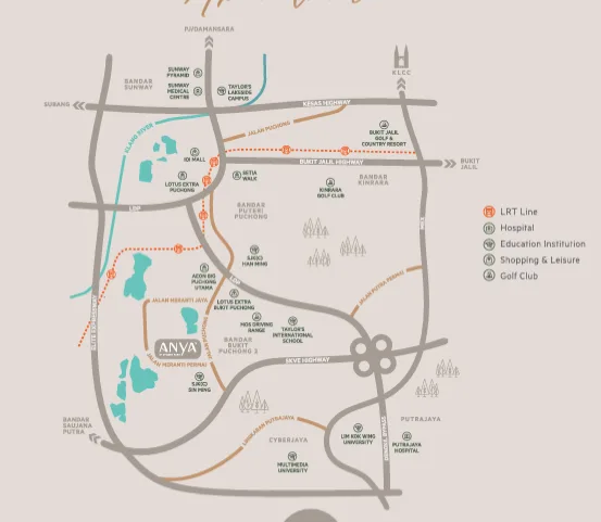 Anya @ Shorea Park This is a location map showing the surrounding amenities and access roads to Anya @ Shorea Park in Puchong. in Puchong, Freehold property development, location-map