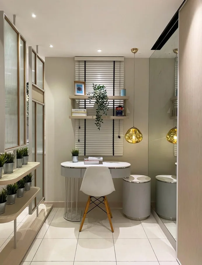 Aster Hill This image shows a small home office setup with a desk, chair, shelves, and a mirror. in Kuala Lumpur, Freehold property development, photo