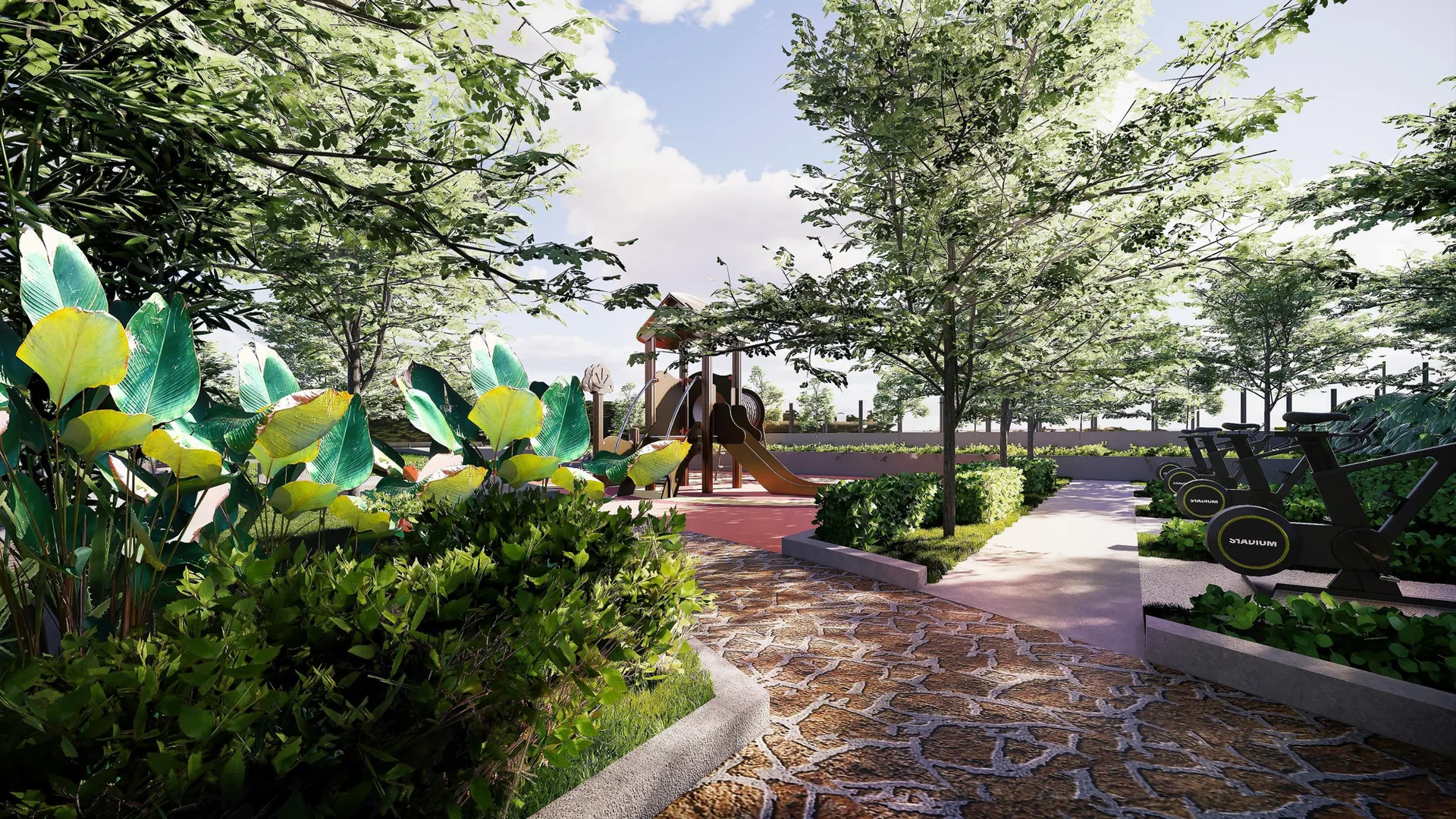 Aster Hill Image shows the playground and outdoor gym area with lush greenery. in Kuala Lumpur, Freehold property development, render