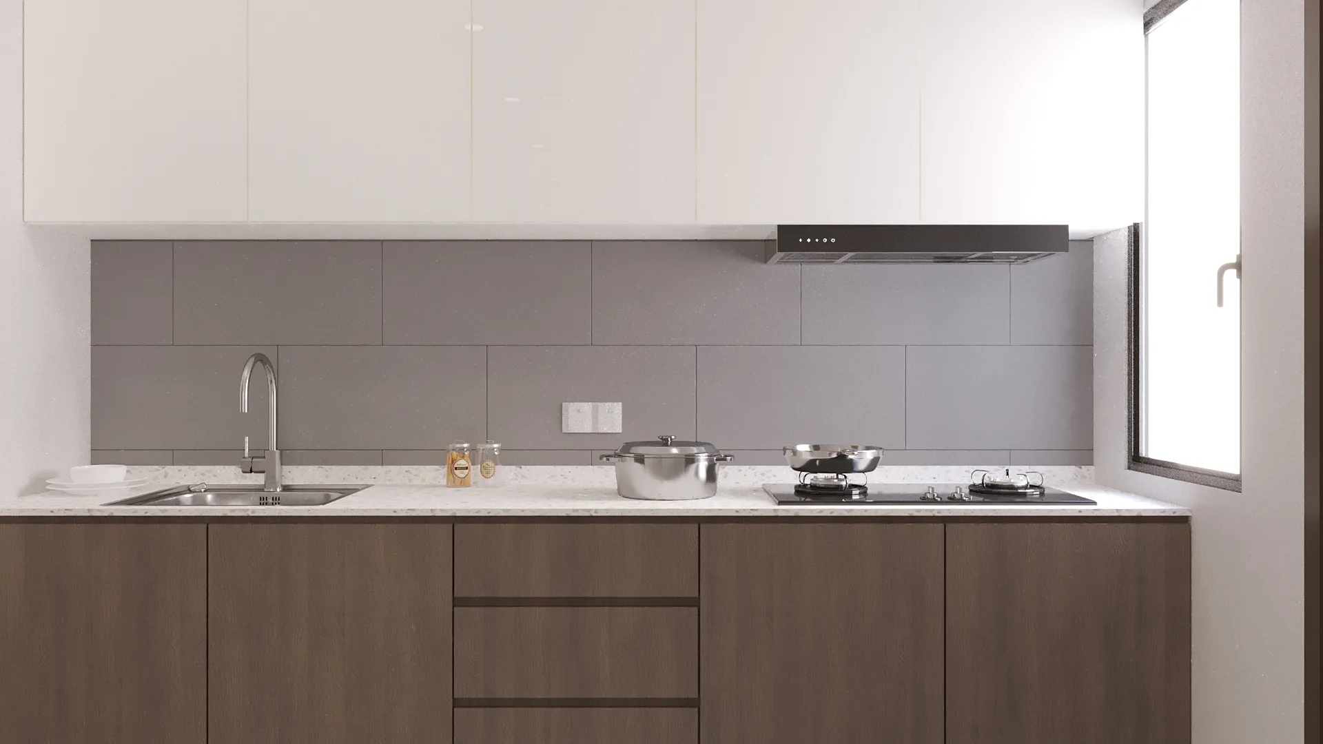 Aston Minka Image shows a kitchen interior with cabinets, sink, and stove. in Bukit Mertajam, Freehold property development, render