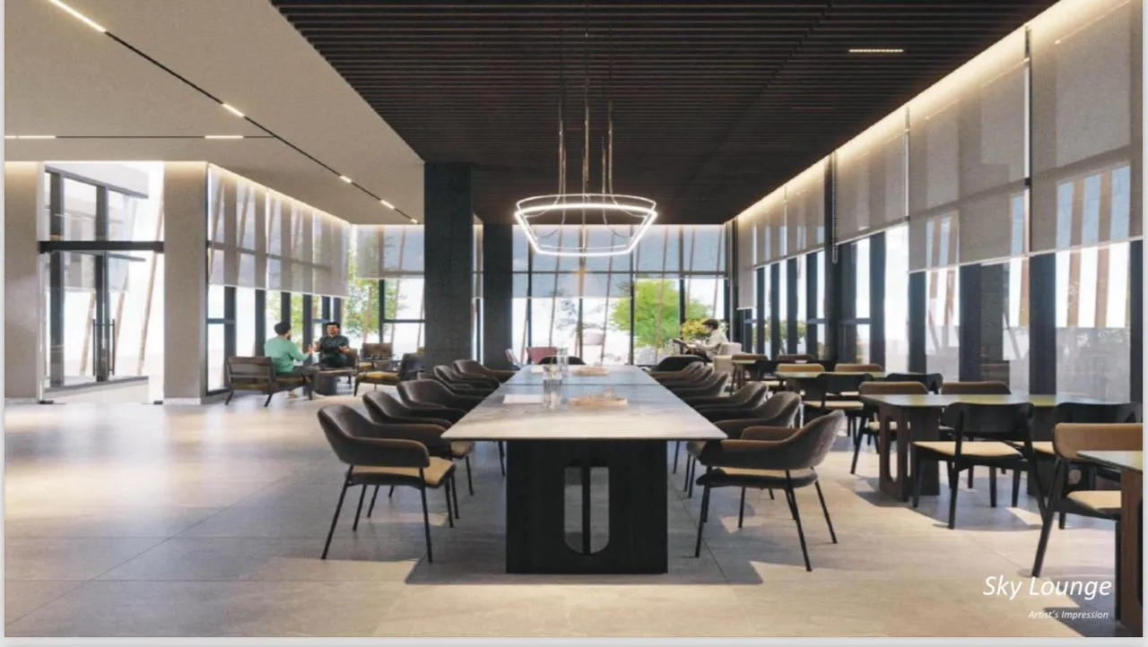 Crown Penang This image shows the interior of the Sky Lounge, featuring tables, chairs, and large windows. in Pulau Pinang, Freehold property development, render