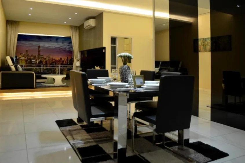 KSL Daya Residences Dining area and living room with city view, Freehold property development, photo