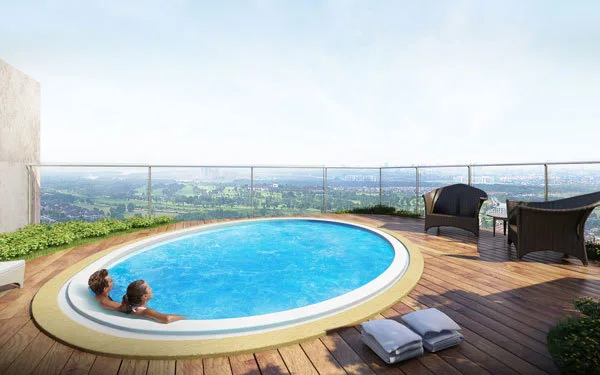 KSL Daya Residences Image shows a rooftop jacuzzi with a view of the city., Freehold property development, render