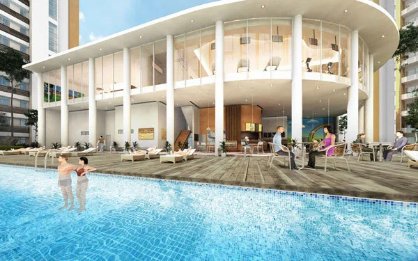 KSL Daya Residences Image shows the swimming pool and the building's exterior with gym and lounge area., Freehold property development, render