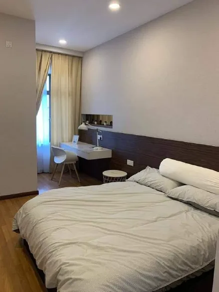 Taman Bestari Indah - KSL Lily This image shows a bedroom with a bed, a desk, and a window., Freehold property development, photo