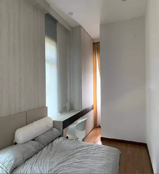 Taman Bestari Indah - KSL Lily A bedroom with a bed, chair, and large windows., Freehold property development, photo