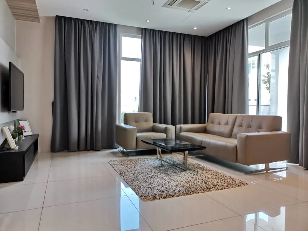 KSL Mutiara Bestari Taman Nusa Bestari Living room with sofa, TV, and dining area in the background. in Skudai, Freehold property development, photo